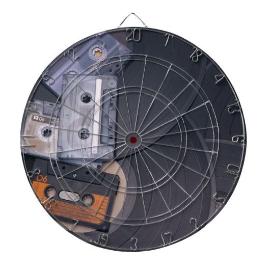 Retro-Cassettebandjes en vinylrecords van 80 Dartbord (Voorkant)