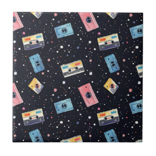 Retro Cassettebandjes in de kosmische ruimte Tegeltje