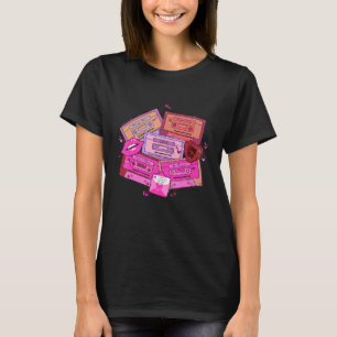 Retro Cassettebandjes Music Pink Heart Happy Valen T-shirt