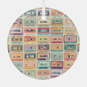 Retro Cassettebandjes  Patroon. Glas Ornament
