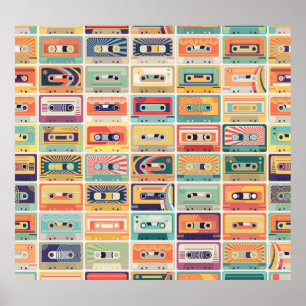 Retro Cassettebandjes Patroon. Poster