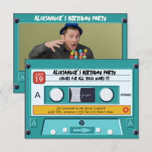 Retro Cassetterecord Verjaardagsuitnodiging met Fo Kaart