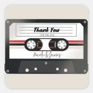 Retro Cassetterecorder Band Beige Grijs Huwelijk Vierkante Sticker