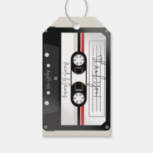 Retro Cassetterecorderband Beige Grijs Bruiloft Cadeaulabel