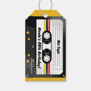 Retro Cassetterecorderband Geel 90's Verjaardagsfe Cadeaulabel