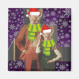 RETRO CAT 1970's FUNNY CHRISTMAS MAGNET