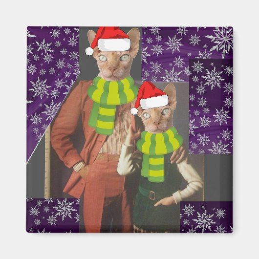 RETRO CAT 1970's FUNNY CHRISTMAS MAGNET Magneet (Voorkant)