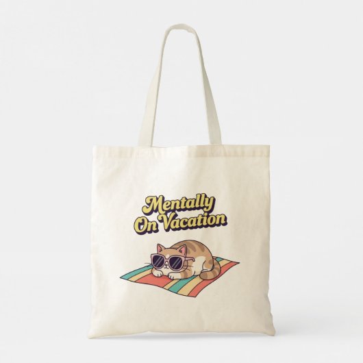 Retro Cat Checked Out Canvas Tote Bag (Dos)