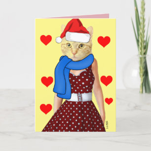 RETRO CAT CHRISTMAS BEST FRIEND CHRISTMAS KAART