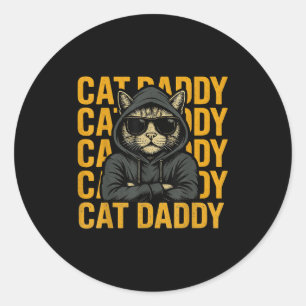 Retro Cat Daddy Style Animal Gift voor mannen Vrou Ronde Sticker