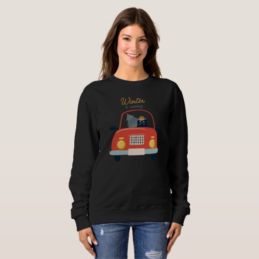 Retro Cat Driving Funny Classic Style Winter Trui (Voorkant volledig)