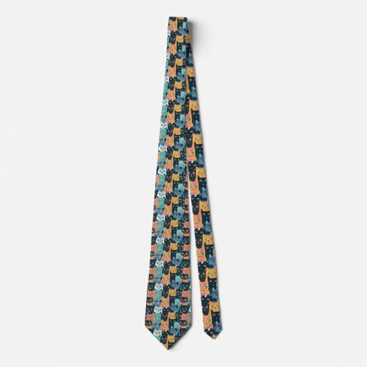 Retro Cat Graphic Custom Necktie Stropdas (Voorkant)