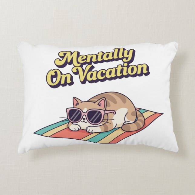 Retro Cat Mentally On Vacation Rectangular Pillow Accent Kussen (Voorkant)