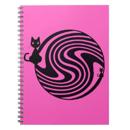 Retro Cat - Pink Psychedelic Swirl Notitieboek