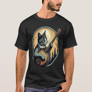Retro Cat Plays Banjo Cute Kitten Banjo Player C T-shirt