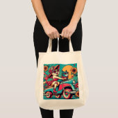 Retro Cat rijden Tote Bag (Voorkant (product))