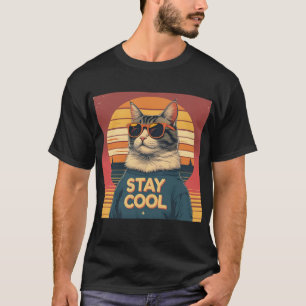 Retro Cat "Stay Cool" T-shirt –  zonsondergang