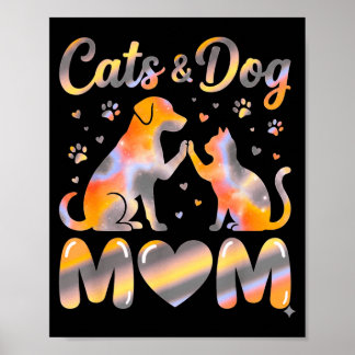Retro Cats and Dogs Mom Paw Print Pet Lover