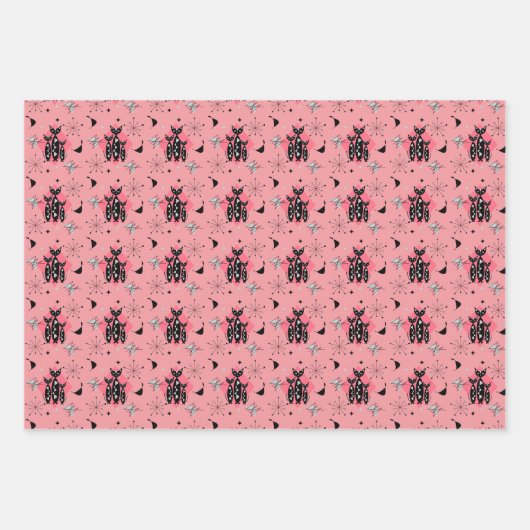 Retro Cats Atomic Starburst Moderne Middeleeuw Inpakpapier Vel (Voorkant 2)