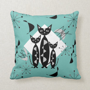 Retro Cats Atomic Starburst Moderne Middeleeuw Kussen