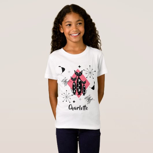 Retro Cats Atomic Starburst Moderne Middeleeuw T-shirt (Voorkant volledig)