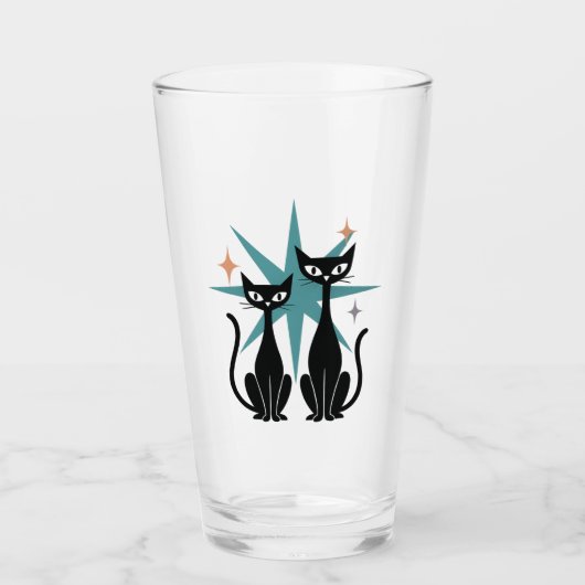 Retro Cats Bleu Starburst Verre atomique | Mid-Cen (Devant)