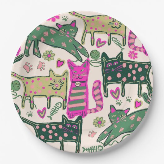 Retro Cats Design Papieren Bordje (Voorkant)