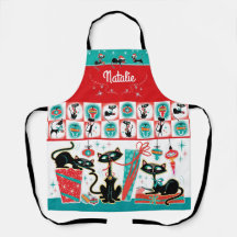 Retro Cats Kerst Schort- Aanpasbaar