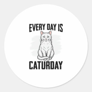 Retro Caturday Kat Liefhebber Grappig Shirt Ontwer Ronde Sticker