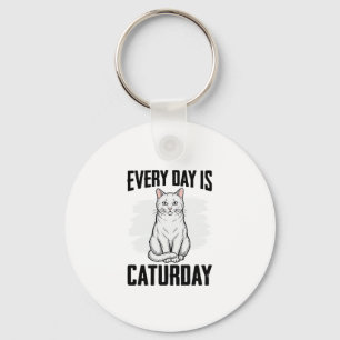 Retro Caturday Kat Liefhebber Grappig Shirt Ontwer Sleutelhanger