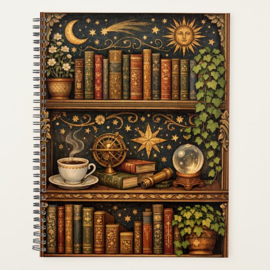 Retro celestial bookshelf book coffee lover (Devant)