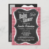 Retro Chalkboard; Carmine Red Gingham; gebarsten Uitnodiging Briefkaart (Voorkant / Achterkant)