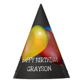 Retro Chalkboard en Balloons Birthday met naam Feesthoedjes (Voorkant)