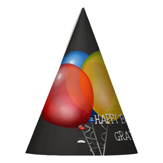 Retro Chalkboard en Balloons Birthday met naam Feesthoedjes (Links)