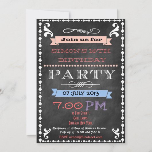 Retro Chalkboard Kinderen van Birthday Uitnodiging (Voorkant)