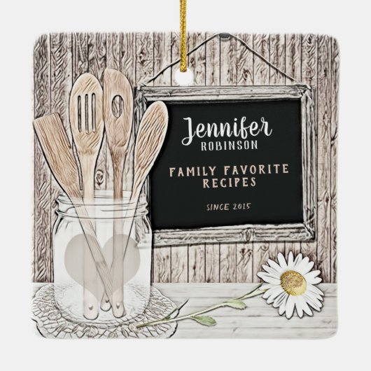 Retro Chalkboard, Mason Jar en Daisy Keramisch Ornament (Achterkant)