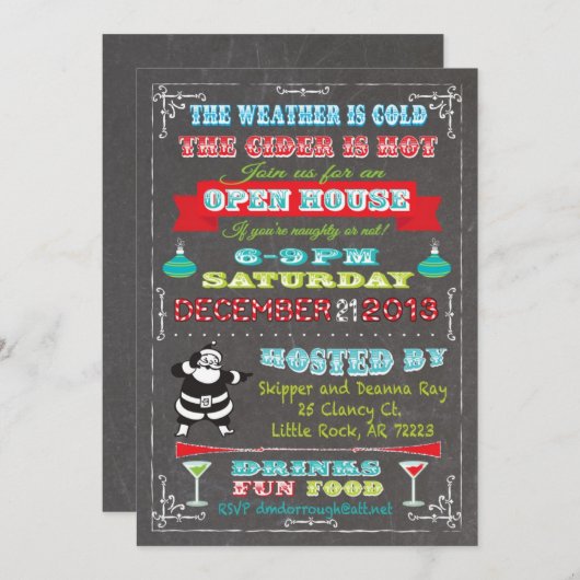 Retro Chalkboard Noël Fête Invitation (Devant / Derrière)