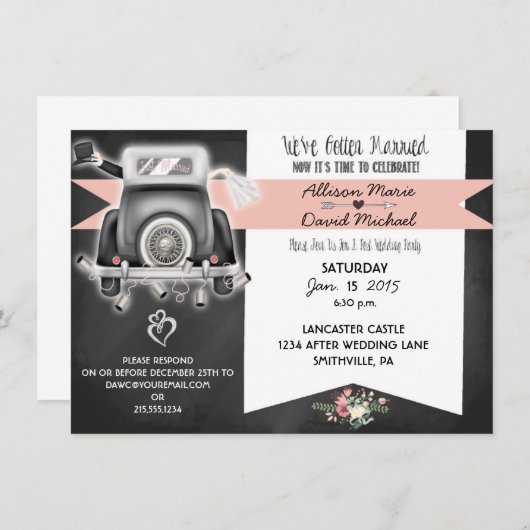 Retro Chalkboard Post Mariage Fête Invitation (Devant / Derrière)