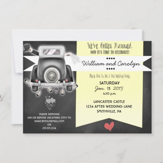 Retro Chalkboard Post Mariage Fête Invitation (Devant)