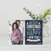 Retro Chalkboard Typografie Kerstfoto Feestdagenkaart (Staand voorkant)