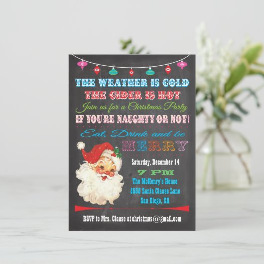 Retro Chalkboard - Uitnodiging voor kerstfeestdage (Staand voorkant)