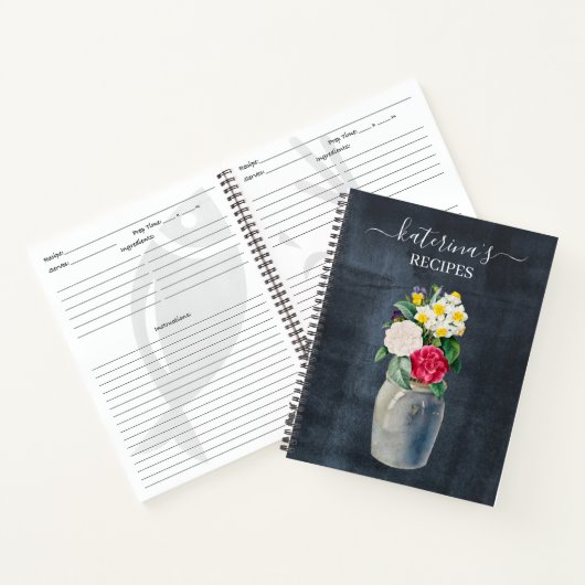 Retro Chalkboard Waterverf Wildbloemen Recipe Notitieboek (Binnen)