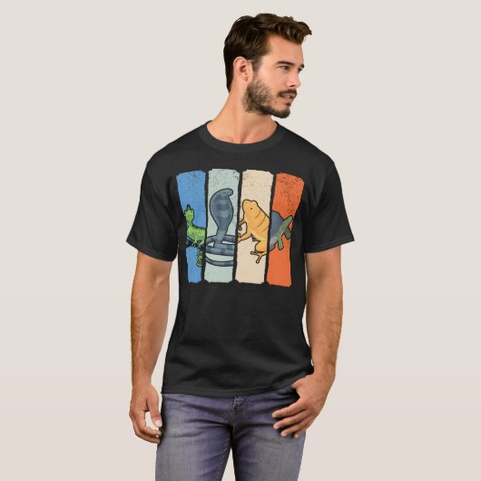 Retro Chameleon Snake Frog Turtle Reptile Lover T-shirt (Voorkant volledig)