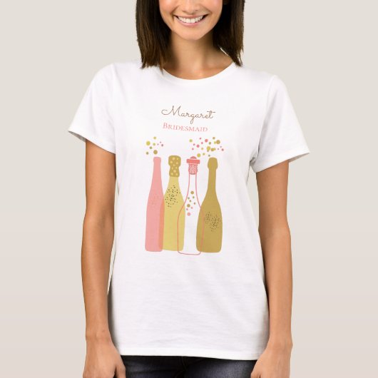 Retro Champagne Schattige gepersonaliseerd bruidsm T-shirt (Voorkant)