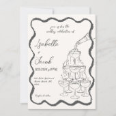 Retro Champagne Tower Wavy Hand getrokken bruiloft Kaart (Voorkant)