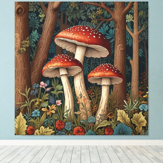 Retro  champignons canvas afdruk (Insitu (Houten vloer))