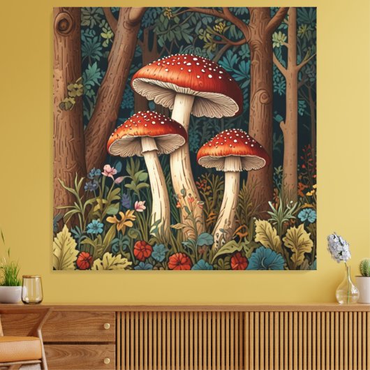 Retro  champignons canvas afdruk (Insitu (Woonkamer))