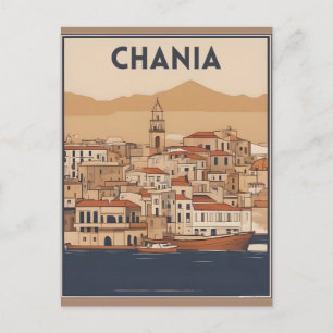 Retro Chania Stad Souvenirs crete griekenland reis Briefkaart