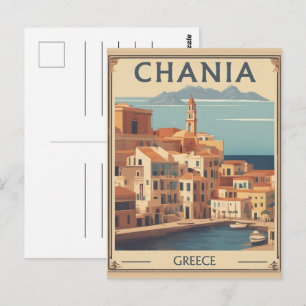 Retro Chania Stad Souvenirs crete griekenland reis Briefkaart