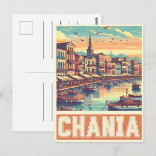 Retro Chania Stad Souvenirs crete griekenland reis Briefkaart